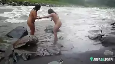 voyeur sex clip two sexy desi aunty taking a bath outdoor by the river